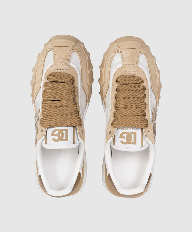 Dolce&Gabbana Бежевые комбинированные кроссовки Athletic с монохромной нашивкой с кристаллами CK2384A6N71 изображение 4