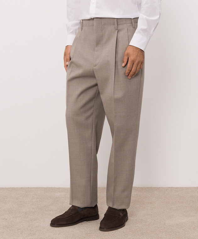 Brunello Cucinelli Бежевые брюки из шерсти ME267S2440 изображение 3
