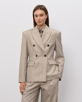 Brunello Cucinelli Бежевый двубортный жакет с люрексом MG5177241P