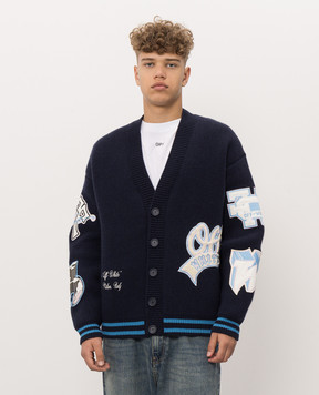 Off-White Синий кардиган из шерсти с брендовыми нашивками 44MHB019F26K002