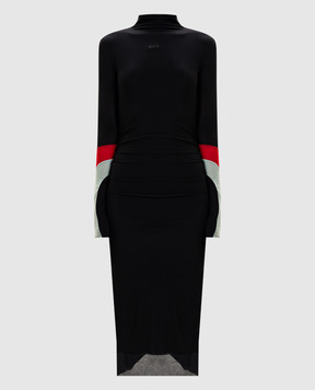 Off-White Черное платье миди с принтом логотипа 2DB577S26JER001