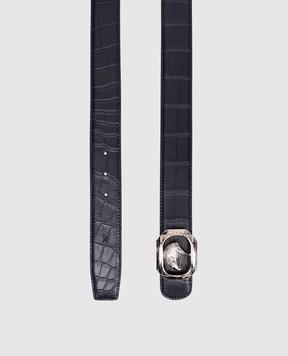 Stefano Ricci Синий ремень из кожи крокодила с эмблемой N381CSC556U