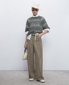 Brunello Cucinelli Замшеві штани кольору хакі M0CLFP9187