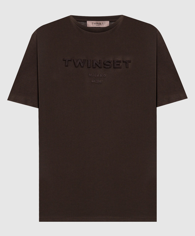 Twinset Коричневая футболка с фактурным логотипом 262TP2303