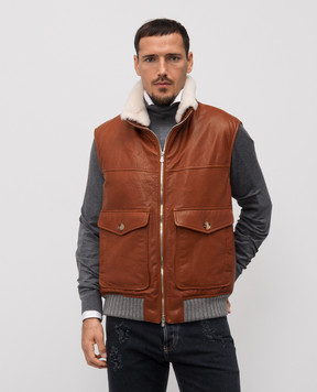 Brunello Cucinelli Коричневий шкіряний жилет MPMAD2062