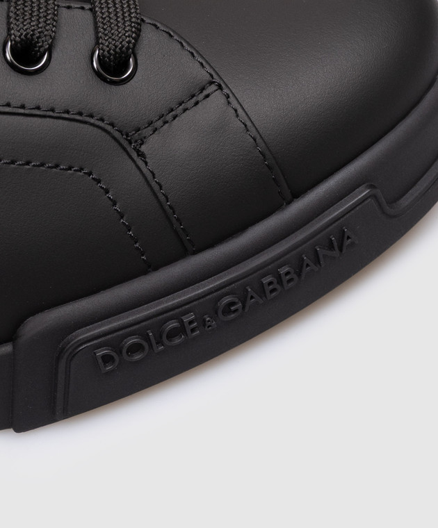 Dolce&Gabbana Черные кожаные кроссовки Portofino Light с логотипом CS2332A1065 изображение 5