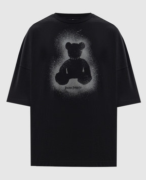Palm Angels Черная футболка с принтом Spray Bear PMAA10BS26JER002