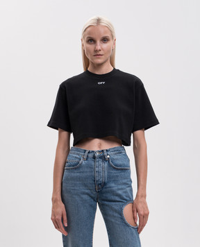 Off-White Черная укороченная футболка в рубчик 2FA00678T
