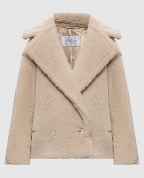 Max Mara Бежевое двубортное пальто ALCUNO из шерсти и шелка MXMALCUNO