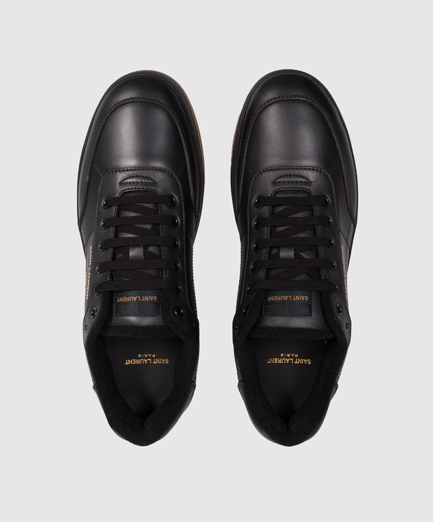Saint Laurent Черные кожаные кроссовки SL/61 с принтом логотипа 81947600N00 изображение 4