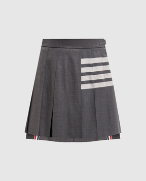 Thom Browne Серая юбка-плиссе из шерсти с брендовыми полосками FGC402V06146