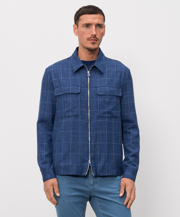 Castangia dal 1850 Синя куртка з вовни, шовку та льону в стилі сорочки AQMOD5225 зображення 3