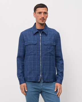 Castangia dal 1850 Синя куртка з вовни, шовку та льону в стилі сорочки AQMOD5225