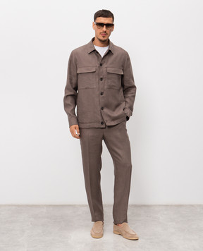 Peserico Коричневая рубашка из льна с нашивкой логотипа R5225502606