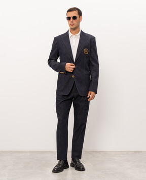 Dolce&Gabbana Синій джинсовий блейзер з нашивкою монограми G2UQ7ZG8PF6