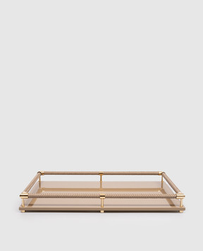 Giobagnara Коричневий лакований піднос з плетінням VSCRECTTAUPEGOLDRV105