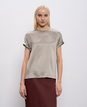 Brunello Cucinelli Блуза кольору хакі із шовку з ланцюжком M0C59DE310