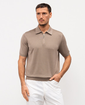 Stefano Ricci Коричневе поло із шовку з вишивкою монограми логотипа K616215P31F26101