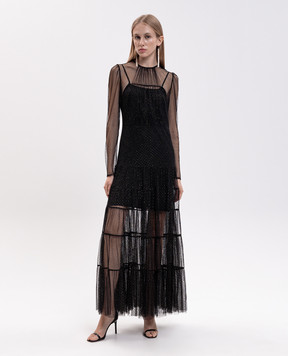 Twinset Чорна сукня максі з люрексом 262TT2150