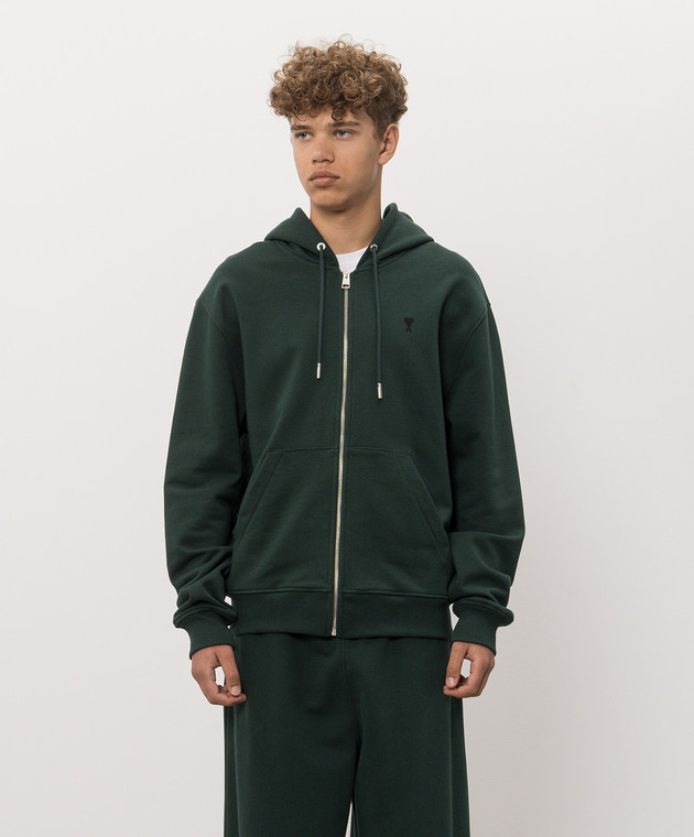 Ami Paris Зеленая спортивная куртка с вышивкой HSW765730 изображение 3