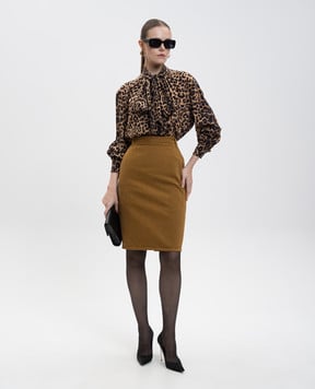 Saint Laurent Коричнева спідниця-олівець з патчем логотипа 845698Y09WJ