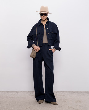 Brunello Cucinelli Синие брюки из шерсти в узор MP188P9318