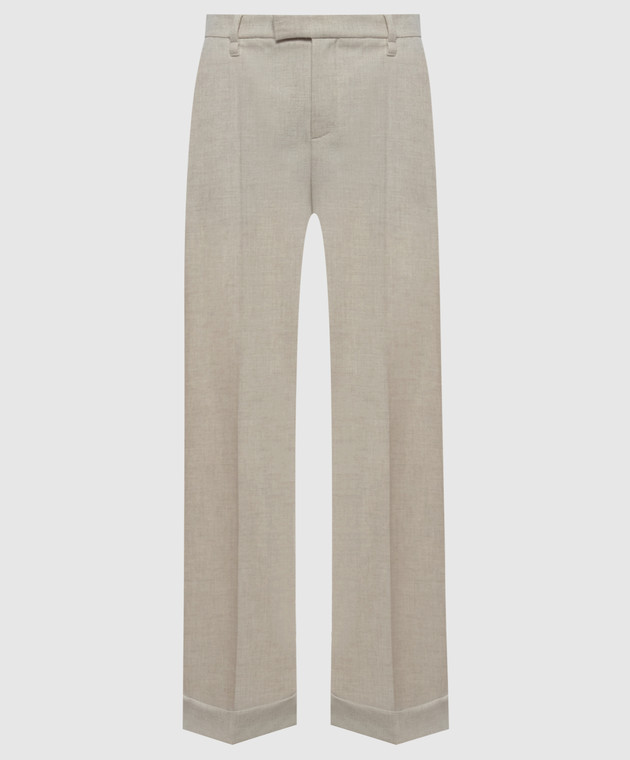 Brunello Cucinelli Бежевые брюки из шерсти и кашемира с отворотами MB162P8492