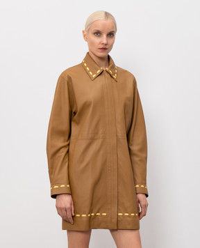 Fendi Коричневое пальто Selleria из кожи оленя FPS916AW9Y