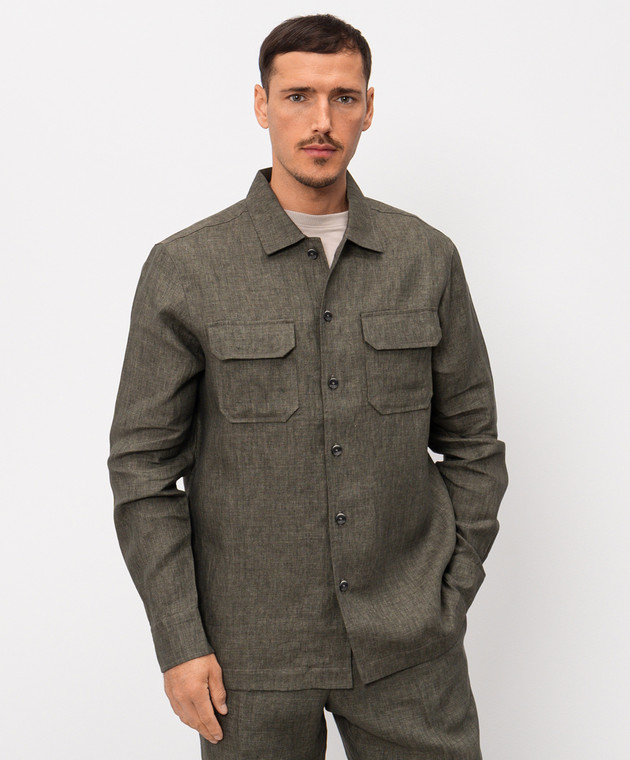 CAPOBIANCO Зелена сорочка з льону прямого крою 20M515LL00 зображення 3