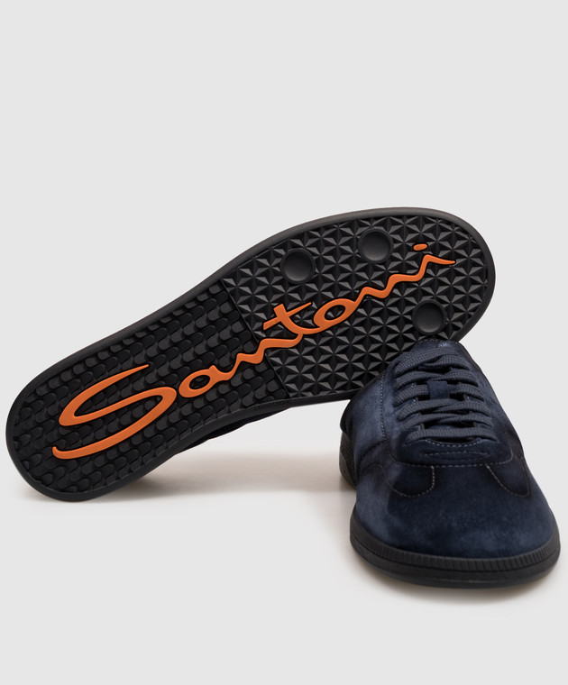 Santoni Синие замшевые кроссовки с тиснением логотипа MBPL22072OCATSE2 изображение 5