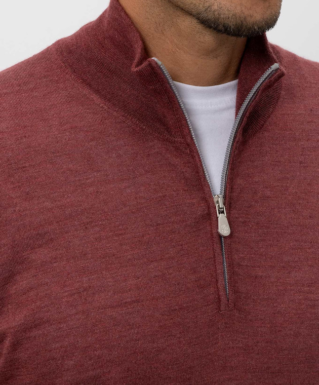 Brunello Cucinelli Бордовий джемпер з кашеміру, шовку та льону MSY00124 зображення 5
