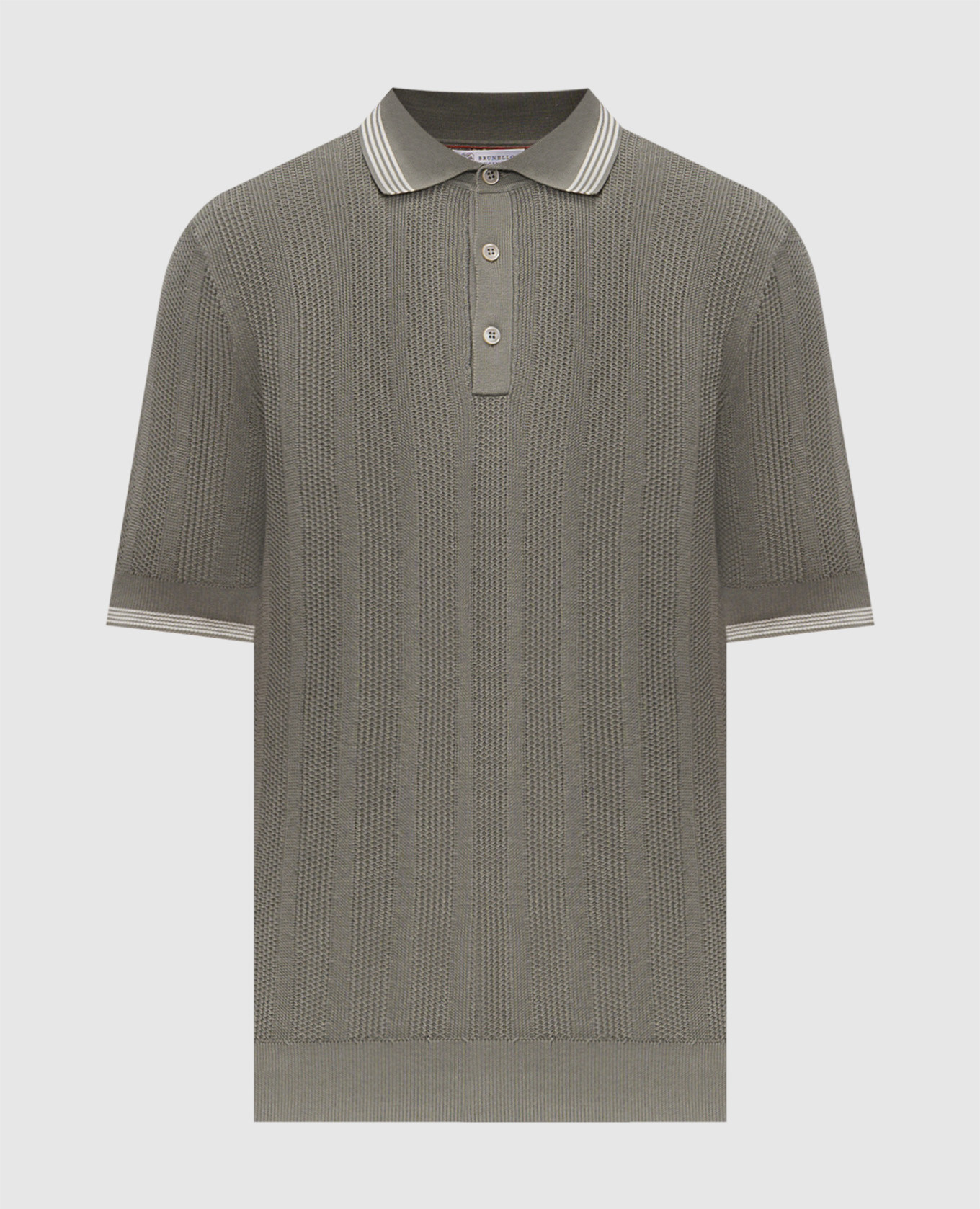 Поло цвета хаки с контрастными полосками