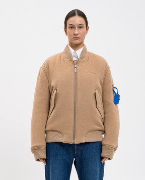 Off-White Бежевий бомбер з кашеміру з логотипом 2EH031F25FAB001