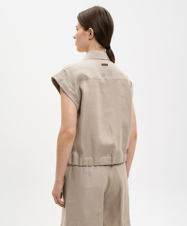 Peserico Бежева сорочка з льону з короткими рукавами S0316602606 зображення 4