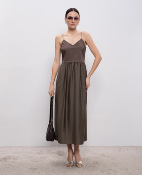 Peserico Коричнева сукня міді з ланцюжком A025101979A