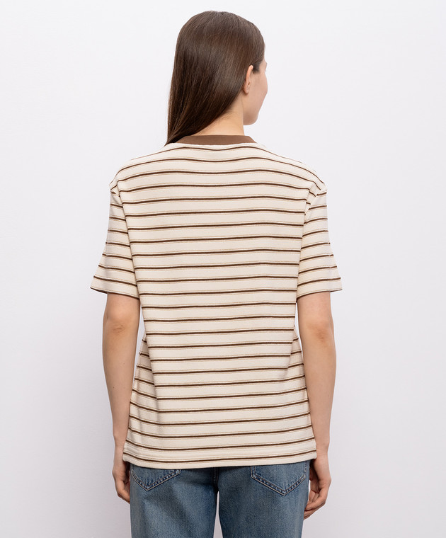 Brunello Cucinelli Бежевая футболка с шелком в полоску MQ987DC400 изображение 4