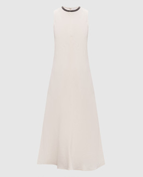 Brunello Cucinelli Сукня кольору айворі з льоном з ланцюжком моніль MH126AFR61