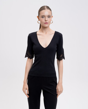 Twinset Черный топ с кружевом 252TT2170