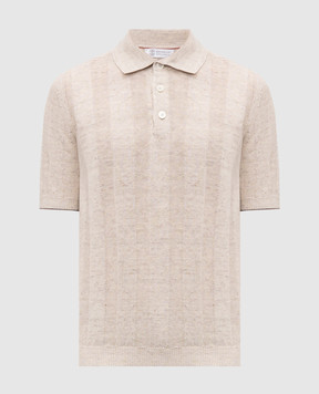 Brunello Cucinelli Поло бежевого цвета с леном M2L707815