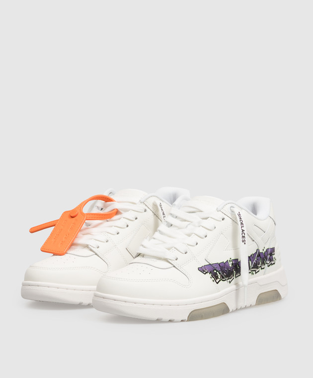 Off-White Білі шкіряні кросівки Out Of Office з принтом OF06004510 зображення 2
