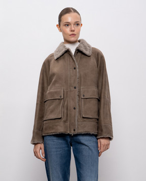 Brunello Cucinelli Коричневая дубленка с цепочкой мониль MPMBP7911