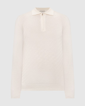 Cashmere&Whiskey Поло цвета айвори из мериноса шерсти в узор 1034