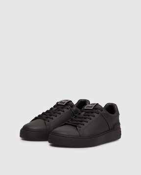 Balmain Черные кожаные кроссовки B-Court с фактурным логотипом HM1VI288LVTR