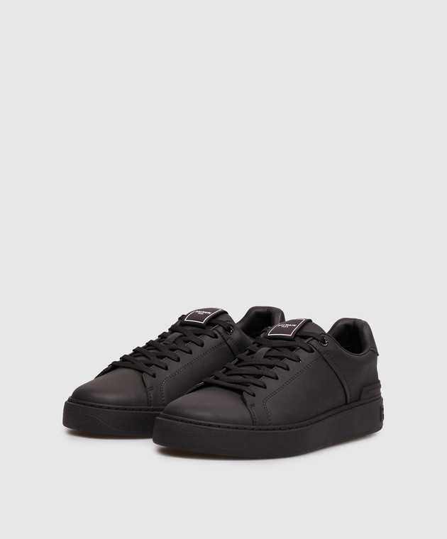 Balmain Черные кожаные кроссовки B-Court с фактурным логотипом HM1VI288LVTR изображение 2