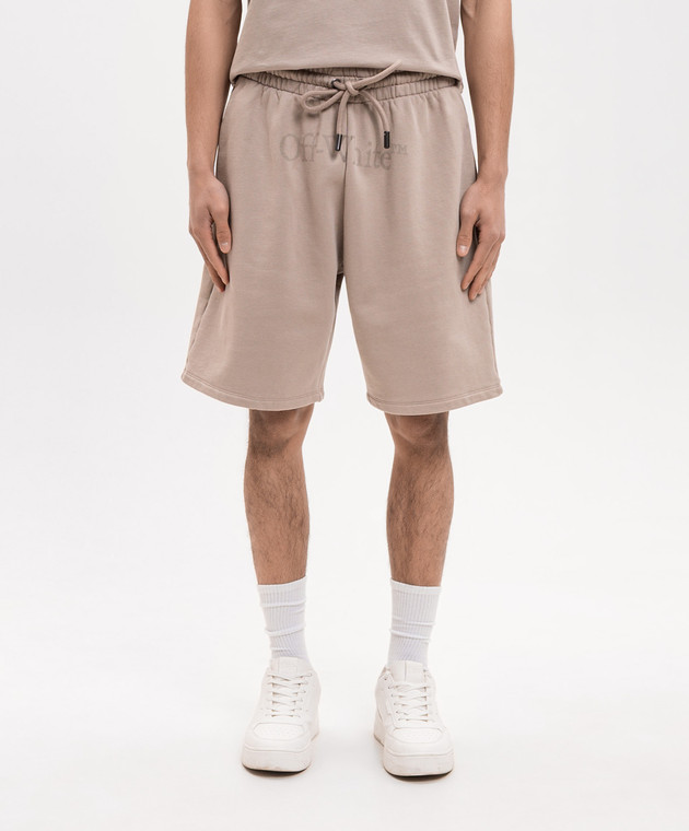 Off-White Бежеві шорти з принтом логотипа 44MCI013S26F00C зображення 3