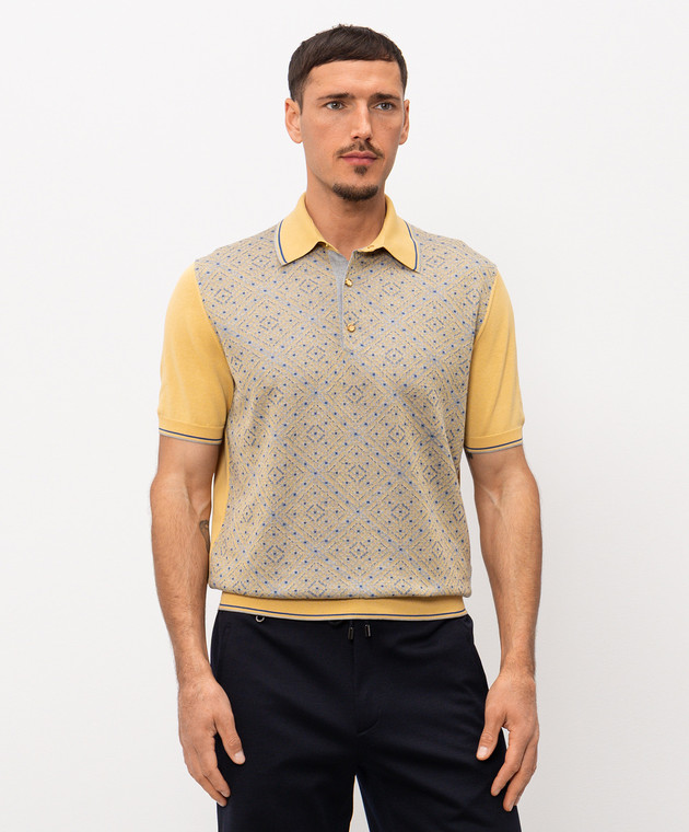 Stefano Ricci Желтое поло с шелком в узор K616461P13F26223 изображение 3