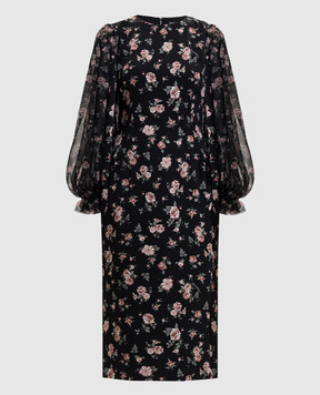 Dolce&Gabbana Чорна сукня із шовком в квітковий принт F611DTFSA8C