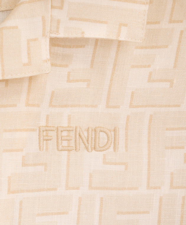 Fendi Детская бежевая рубашка из льна с вышивкой логотипа BUC013AY8C изображение 3