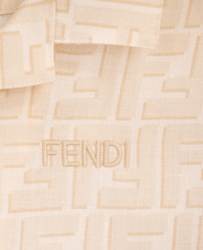 Fendi Детская бежевая рубашка из льна с вышивкой логотипа BUC013AY8C