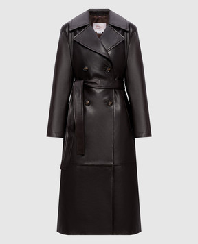 Babe Pay Pls Коричневое двубортное кожаное пальто 2517NATUREL